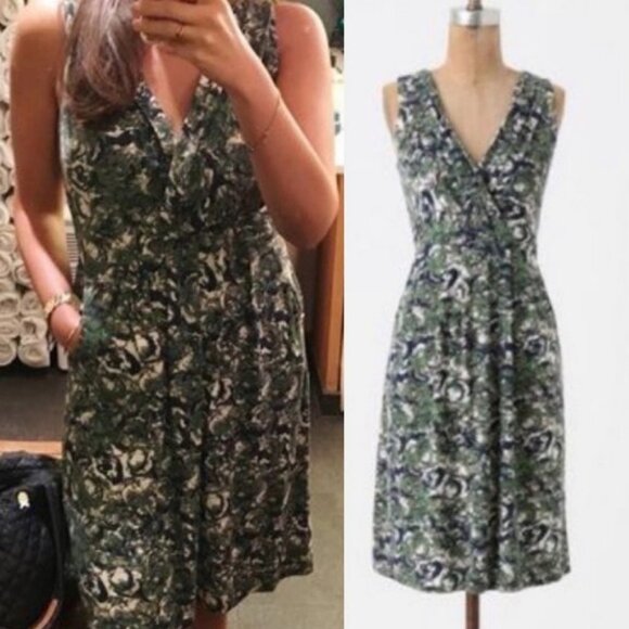 Anthropologie Porridge Green Woody Nymph Dress Size XS V-Neck Pockets Bohemian - Picture 1 of 10